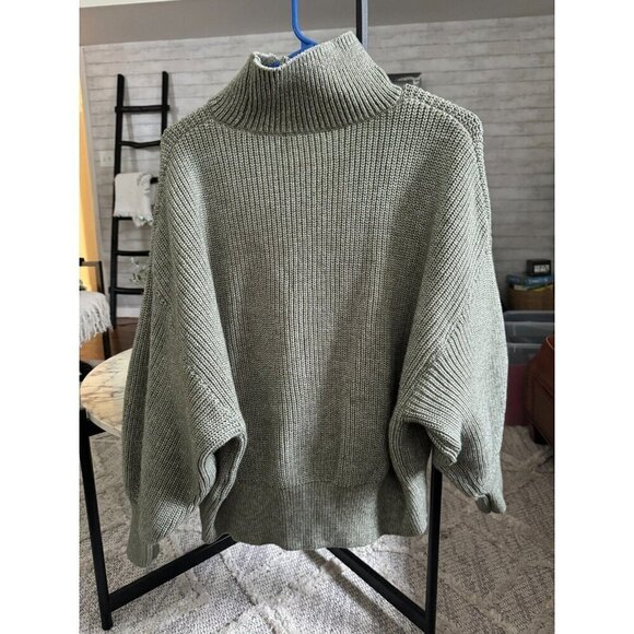 H&M Turtleneck Drop Shoulder Green Knit Women Sweater Size L - Picture 3 of 6